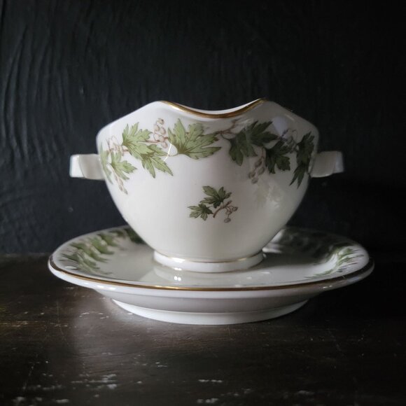 Vtg Franconia Krautheim Sycamore Gravy Boat w/ Attached Underplate, Fall Dining - Picture 4 of 8